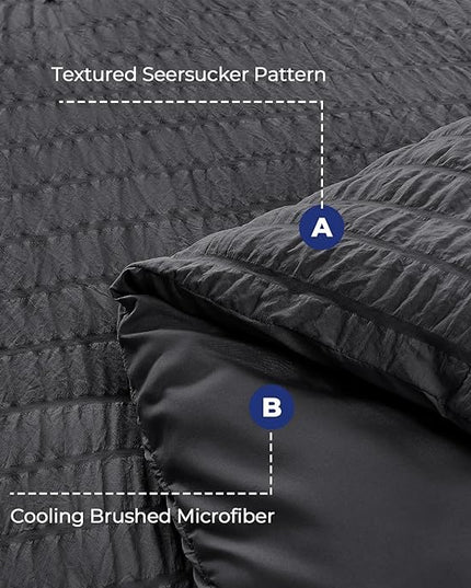 HYMOKEGE Twin XL Comforter Set Seersucker 5 Pieces, All Season Luxury Bed in a Bag for Bedroom, Bedding Set with Comforter, Sheet, Pillowcase & Sham, Dark Grey