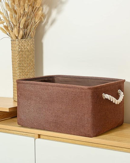 TheWarmHome Decorative Basket Rectangular Fabric Storage Bin Organizer Basket with Handles for Clothes Storage (Brown, Large-1Pack,15L*10.5W*8H)