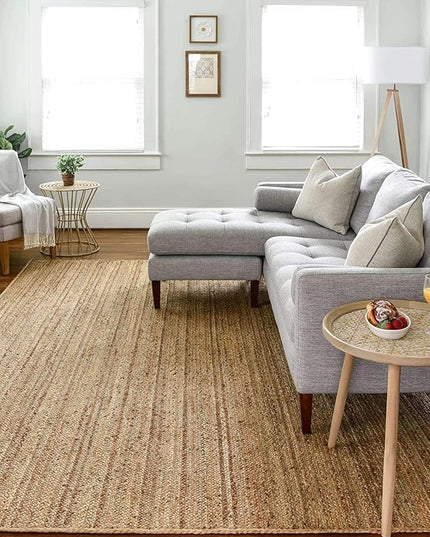 FRELISH DECOR Handwoven Jute Area Rug - 8x10 Feet Natural Yarn - Rustic Vintage Beige Braided Reversible Rectangular Rugs for Bedroom - Kitchen - Living Room - Farmhouse (8' x 10' Natural)