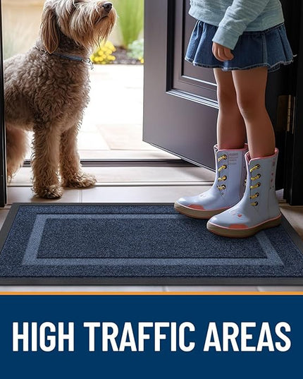 OLANLY Front Door Mat Indoor Outdoor Entrance, Waterproof All-Season, All-Weather Doormat, Sturdy Natural Rubber, Fade Resistant, Low Profile, Easy Clean Patio Porch Entryway Mat, 59x35, Blue
