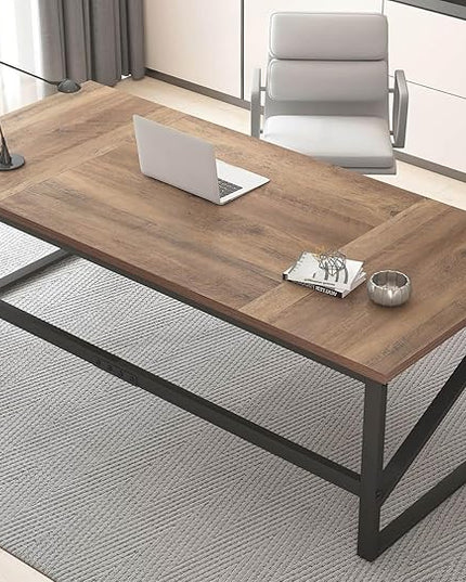 HSH Large Home Office Desk, Modern Wood Metal Computer Desk for Two Person, Extra Long Executive Writing Study Gaming Double Desk Workstation, 70 Inch Rustic Bedroom Living Room Table for 2 Monitors