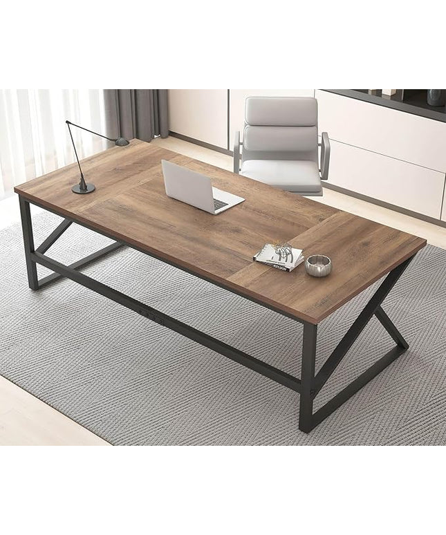 HSH Large Home Office Desk, Modern Wood Metal Computer Desk for Two Person, Extra Long Executive Writing Study Gaming Double Desk Workstation, 70 Inch Rustic Bedroom Living Room Table for 2 Monitors