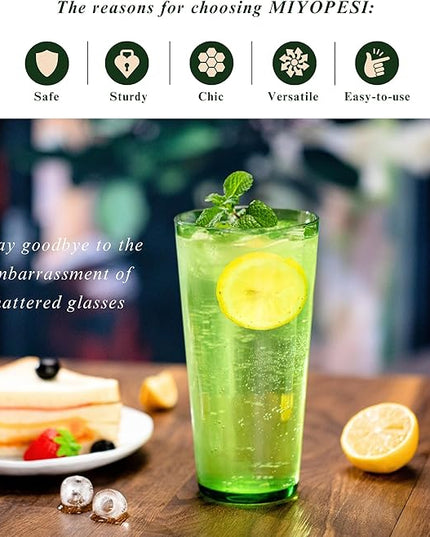 26oz Acrylic Glasses Drinkware (Set of 6), Hammered Design Shatter-Proof Plastic Cups, Reusable Large Drinking Tumblers, Stackable, BPA-Free, Dishwasher-Safe (Green)