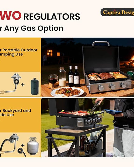 Sophia & William 22" Flat Top Grill with Lid & Ceramic Coated Cast Iron Pan, 3-Burner Portable Tabletop Gas Propane Griddle for Outdoor, BBQ, Camping & Tailgating Barbecue, 24,000 BTU
