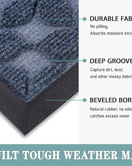 Bulijojo Sturdy Front Entrance Doormats,Durable Heavy Duty Welcome Mat,Thick Absorbent Natural Rubber Non Slip Mat,Easy Clean Entryway Mat Geometric Blue 23"x35"