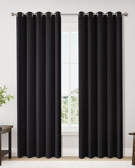 ChrisDowa Blackout Curtains 70 inches Wide for Bedroom - 2 Panels Set Extra Wide Grommet Thermal Insulated Room Darkening Curtains for Living Room (Black, 70 x 84 Inch)