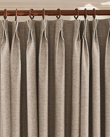 Textured Linen Pinch Pleated 100% Blackout Curtains for Bedroom/Living Room Blackout Curtains 102 Inches Long, Energy Saving Window Treatment Curtains,72Wx102Lx2, Rust Brown