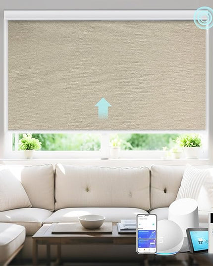 Motorized Blinds with Remote Smart Blackout Shades Electric Curtains Automatic Roller Blinds Shades for Indoor Windows Cordless with Alexa Google Home(Blackout Sweet Latte,W20.5X H62)