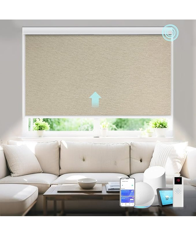 Motorized Blinds with Remote Smart Blackout Shades Electric Curtains Automatic Roller Blinds Shades for Indoor Windows Cordless with Alexa Google Home(Blackout Sweet Latte,W44.5X H62)