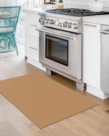 KOZYFLY Washable Area Rug 2x3 Ft Small Entryway Rug Throw Rugs with Rubber Backing Indoor Door Mat, Braided Cotton Floor Carpet for Front Entrance Bathroom Kitchen Foyer, Warm Tan