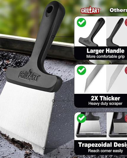 GRILLART Griddle Cleaning Kit for Blackstone, Flat Top Grill Cleaning Kit with Grill Stone, Griddle Scraper, Scouring Pad and Handles, Multifunctional Griddle Accessories for Rusty Grills, Orange