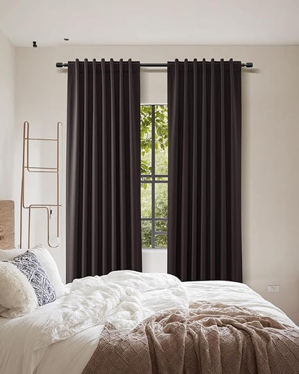 Guken 100% Blackout Curtains 96 Inch Length 2 Panels Set for Living Room Bedroom Back Tab Thermal Insulated Black Out Linen Drapes Room Darkening Cocoa Coffee,52x96