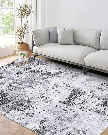 Area Rug 4x6 Washable Rug for Living Room Stain Resistant Carpet Modern Abstract Rugs Ultra Soft Indoor Floor Cover Low Pile Thin Rug for Bedroom Dining Room, Grey