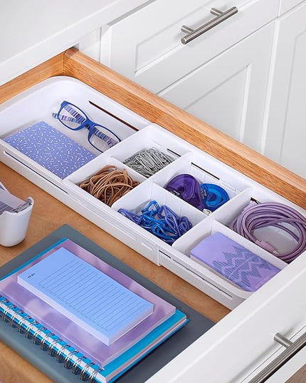 YouCopia DrawerFit Sliding Drawer Tray with Adjustable Dividers, Expandable Kitchen Storage Organizer, Speckled White