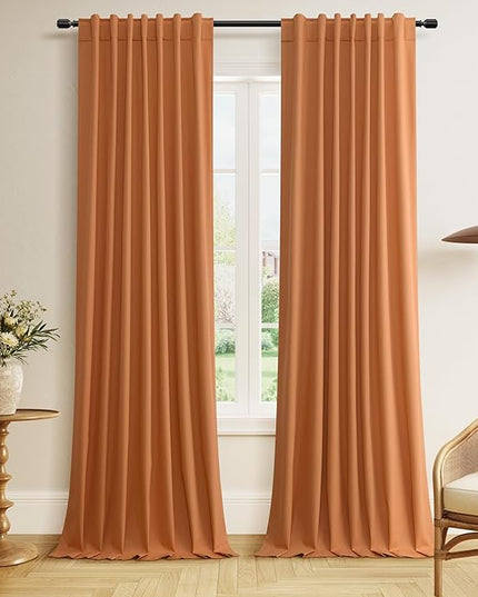 Guken Orange Blackout Curtains 120 Inch Length 2 Panels Set for Living Room Bedroom Back Tab Thermal Insulated 100% Black Out Linen Drapes Room Darkening Window Curtains 120 Inches Long