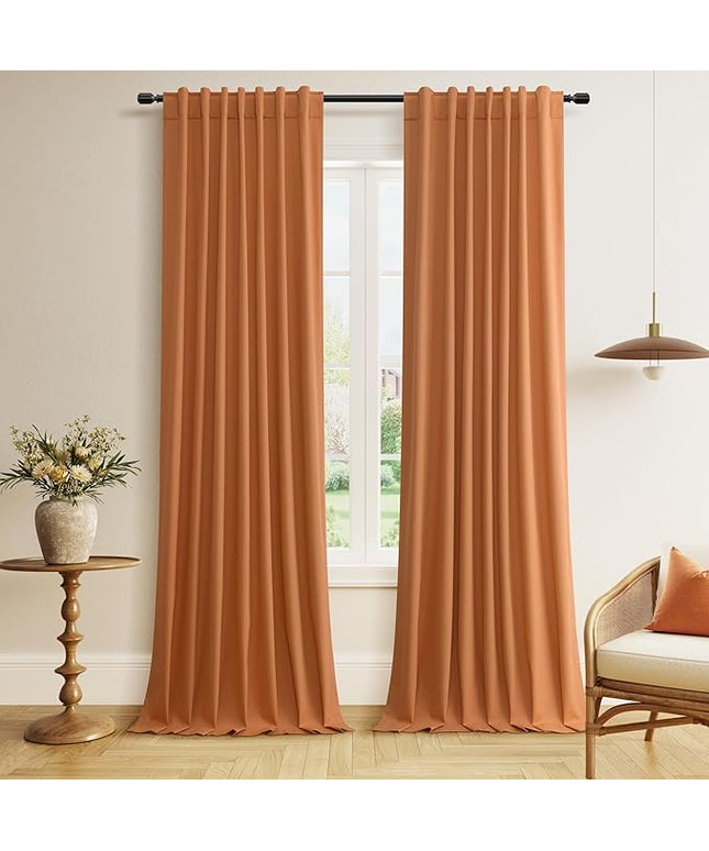 Guken Orange Blackout Curtains 120 Inch Length 2 Panels Set for Living Room Bedroom Back Tab Thermal Insulated 100% Black Out Linen Drapes Room Darkening Window Curtains 120 Inches Long
