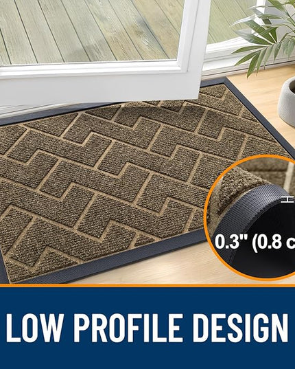OLANLY Front Door Mat Indoor Outdoor Entrance, Waterproof All-Season, All-Weather Doormat, Sturdy Natural Rubber, Low Profile, Easy Clean Patio Porch Entryway Mat, Herringbone Brick (Brown, 47x23)
