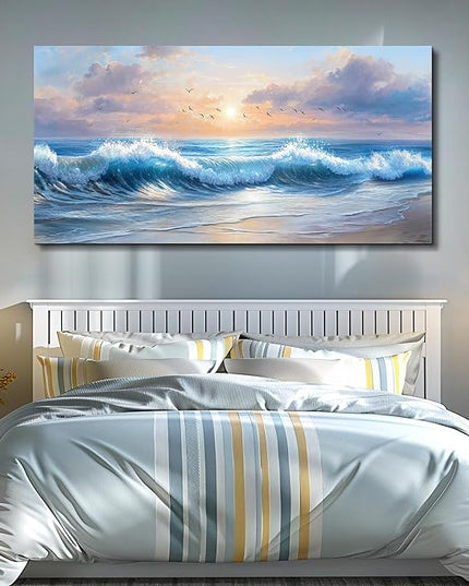XIGUANGART Canvas Prints Wall Art for Bedroom Large Wall Decor for Living Room Ocean Paintings Blue Modern Minimalist Artwork Beach Sunrise Sea Wave Nature Pictures Home Decor Ready To Hang