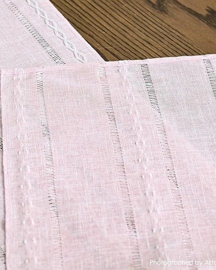 Artoid Mode Pink Rustic Cotton Linen Table Runner, Seasonal Embroidered Hollow Kitchen Dining Table Decoration for Home Party Decor 13x72 Inch