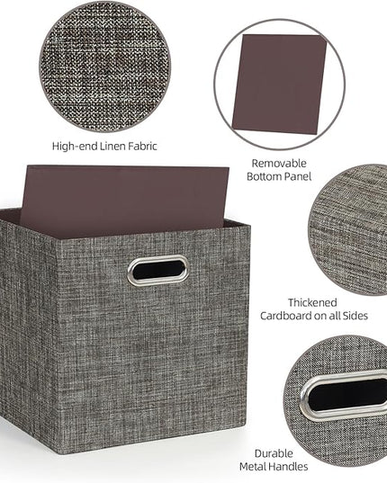 Posprica Storage Basket Bins,13×13 Foldable Storage Boxes Containers for Closet Organizer Shelf Cabinet Bookcase,Thick Fabric Drawer with Shimmer,4pcs,Brown