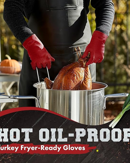 KITCHEN PERFECTION Silicone Smoker Oven Gloves - Extreme Heat Resistant BBQ Gloves - Handle Hot Food Right on Your Smoker Grill Fryer Pit | Waterproof Oven Mitts | Superior Value Set + 3 Bonuses