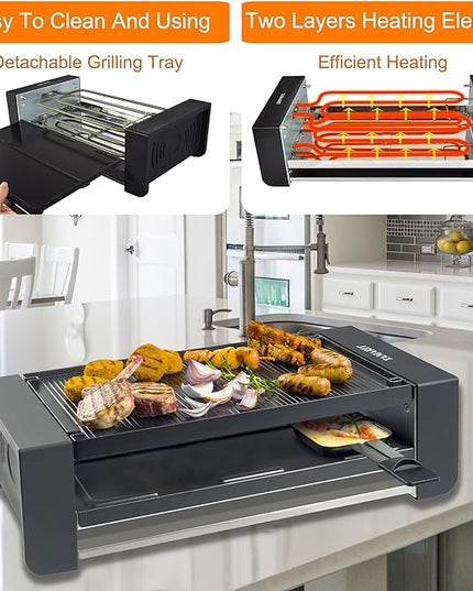TAMARIT Raclette Party Grill Portable Indoor Electric Korean BBQ Grill 2 in 1 Raclette Table Griddle with Nonstick Coating Plate 4 Pizza Pans 8 Cheese Trays Upper and Lower Heater, PFAS-No