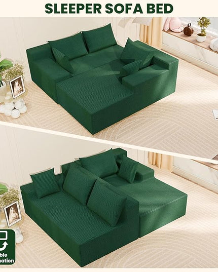 LEVELEVE 107" Cloud Sectional Couch with Deep Seat，Modern Modular Sofa with L-Shape Chaise，No Assembly Required, Upholstered Couches for Living Room Bedroom(Green,Right Facing Chaise)