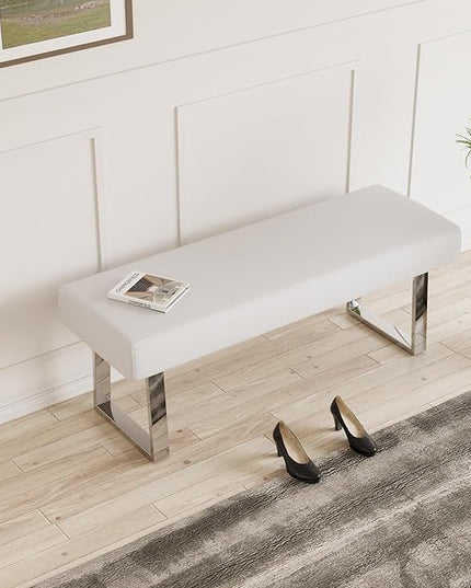 JIEXI Bedroom Bench Bed end upholstered Bench Indoor Corner Small Bench, with Metal Legs, for entryway Dining Room Kitchen and Living Room, Plant Bench, Footstool