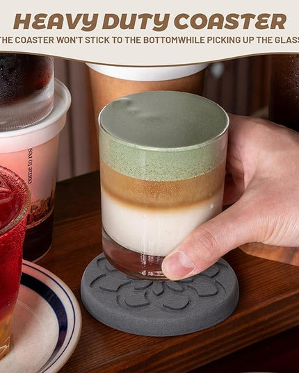 6 Pcs Diatomaceous Earth Absorbent Coasters with Holder 4 Inch Floral Engraved Non-Slip Round Diatom Mud Cup Mats Drink Coasters for Home Office Coffee Kitchen Bar Table Decor