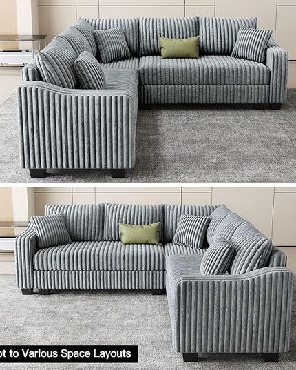 Belffin Convertible Sectional Couch with Chaise Corner Sectional Sofa L Shaped Couch Reversible Corner Upholstered Couches for Living Room Corduroy (Light Grey, V Shaped)
