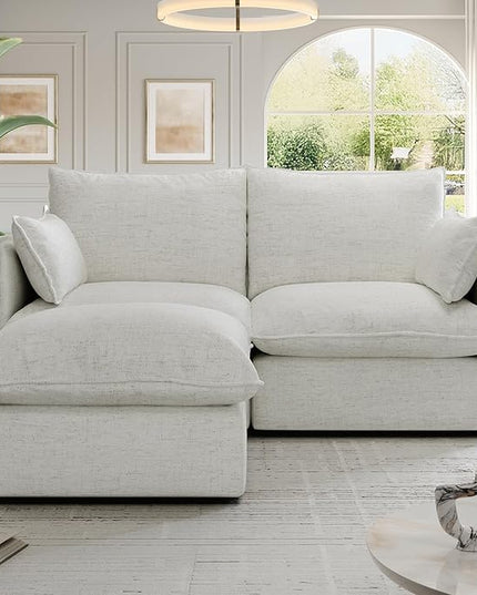 Cloud Modular Sectional Sofa, Waterproof Down Filled Sectional Sofa, High Backrest Loveseat Couch with Ottoman, Modern Modular Couch with Removable Cover, Cream White