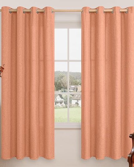 LAMIT Terracotta 72 Inch Privacy Linen Curtains 2 Panels Set for Living Room, Light Filtering Curtains Thermal Gromment Panels for Living Room/Front Door/Patio Door, W52 x L72