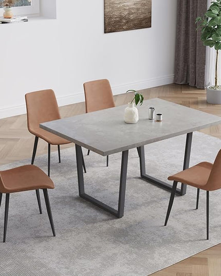 5 Piece Dining Table Set, 42.9 Inch Modern Kitchen Dining Table and Leather Dining Chairs for Kitchen Dining Room (Table + 4 Brown Chairs)