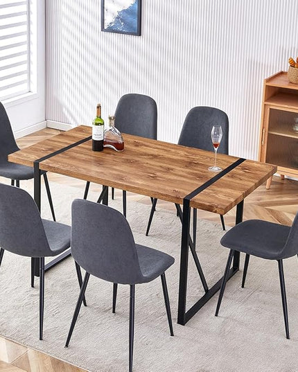 Dining Table Set for 6，Dinner Table Set for 6，55'' Kitchen Table and Suede Nap Fabic Chairs Set of 6，7 Piece Dining Table Set for Kitchen Dining Room