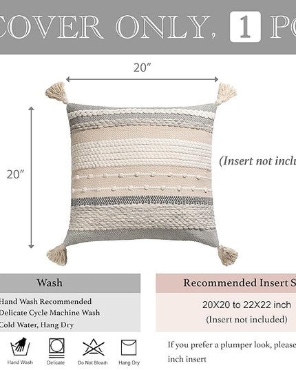 BlissBlush Gray Boho Throw Pillow Cover 20x20 Grey Decorative Accent Pillow for Couch Square Woven Textured Pillowcase Modern Farmhouse Pillow for Bed Bohemian Pillow Cover (Pack of 1)
