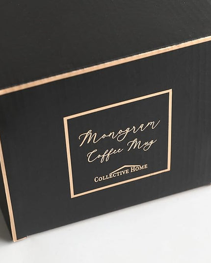 COLLECTIVE HOME - Monogram Ceramic Mugs, 15 oz Golden Initial Coffee Cups, Elegant Alphabet Tea Mugs, Elegant Personalized Mug with Gift Box, Luxurious Cups for Office and Home (w)