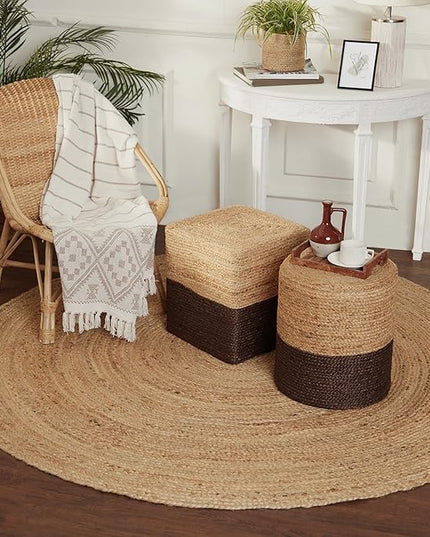 REDEARTH · Round Area Rug - 5 Feet Braided Natural Jute Rug- Artisan Made Reversible Boho Jute Rugs for Bedroom - Kitchen - Living Room - Farmhouse - Home Decor - Handmade Rustic Vintage Décor