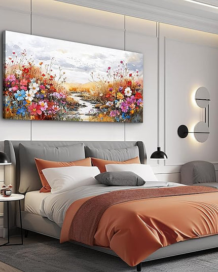 XIGUANGART Large Wall Art Canvas Prints Wildflowers Plants Painting Artwork Colorful Flowers Scenery Farmhouse Wall Decor Pictures Modern Home Decor for Living Room Dining Room Bedroom Office Bathroom