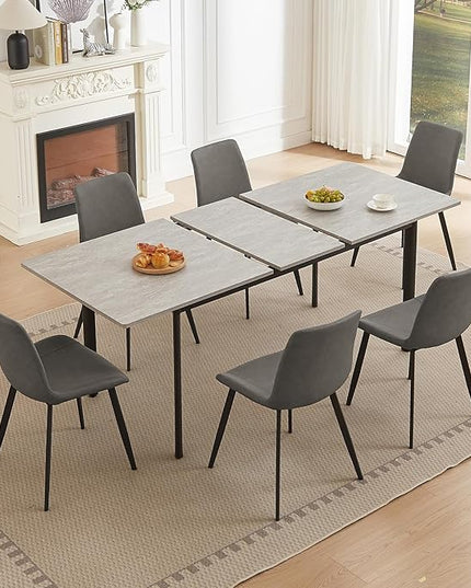 63"- 78.7" Extendable Dining Table Set for 6, Modern Kitchen Table with 6 Dining Chairs for 4-6 Person, Thickened Expandable Wooden Table with Metal Legs for Dining Room, Kitchen
