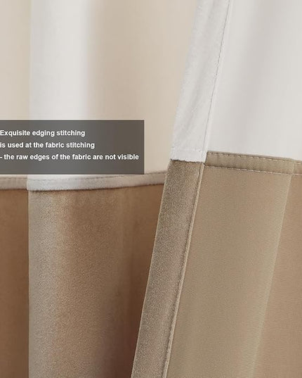 BULBUL Color Block Window Curtains Panels 72 inches Long Cream Ivory Champagne Velvet Farmhouse Drapes for Bedroom Living Room Darkening Treatment with Grommet Set of 2