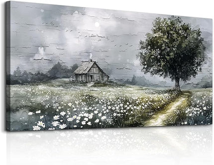 ERQINHUA Gray Canvas Wall Art For Living Room Farmhouse Wall Decor For Bedroom Office Decorations Field scenery Paintings Tree Landscape Wall Pictures Artwork Ready to Hang for Home Decor 20"X40"