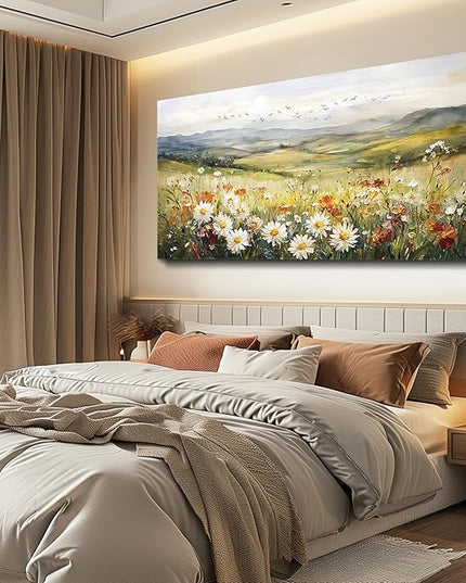 FUHAIHUA Large Framed Wall Decor For Living Room Canvas Wall Art For Office Farmhouse Wall Decorations For Bedroom Prairie Flowers Landscape Paintings Modern Pictures Artwork Home Decor 24" x 48"