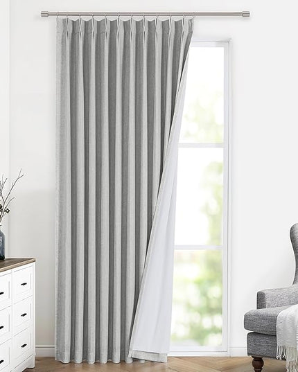 Vision Home Light Gray Pinch Pleated Full Blackout Curtains Linen Blended Thermal Insulated Window Panels 112 inch for Bedroom Living Room Darkening Grey Pleat Drapes with Hooks Back Tab 60"Wx112"Lx1