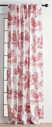 Maison d' Hermine Curtains for Living Room 100% Cotton 124 inch Length Two Panels Light Filtering Toile Curtains for Bedroom Windows with Rod and Loop Pockets Drapes (Trianon Red, 50" W x 124" L)
