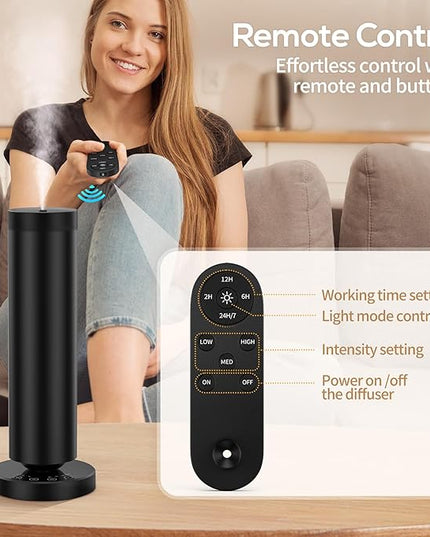 Waterless Diffuser with 90ML Essential Oils, Covers 1000 Sq Ft, Diffusers for Home Hotel, Adjustable Mist & Timer, Scent Diffuser Starter Kit with Night Light, Corded Electric,Black