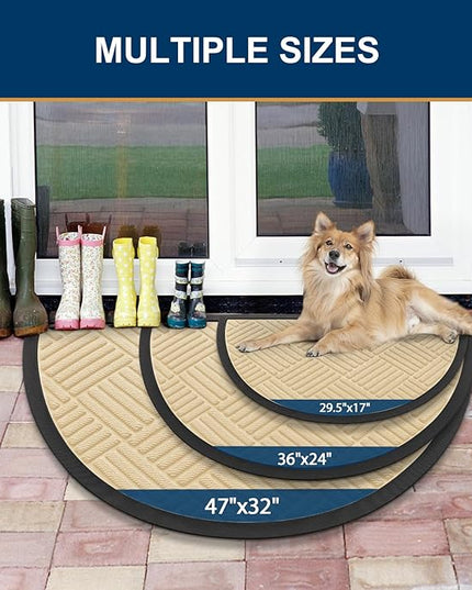 Smiry Half Circle Front Door Mat Outside Entrance, Heavy Duty Outdoor Indoor Natural Rubber Doormat, Non Slip, Trap Dirt and Moisture, Easy Clean, Low Profile Patio Porch Entryway Mat, 29.5x17, Beige