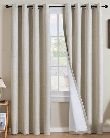 H.VERSAILTEX Linen Curtains 100% Blackout Curtains for Bedroom 84 inch Long Full Light Blocking Nature Linen Blended Window Curtains for Living Room Nickel Grommet (2 Panels, Heathered Linen)