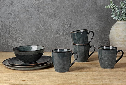 famiware Coffee Mugs Set of 4, Ocean Round 11.5oz Coffee Cup Set with Handle for Cocoa, Milk, Hot Chocolate, Tea or Water, Stoneware Cups for Kitchen, Microwave Dishwasher Safe, Deep Forest