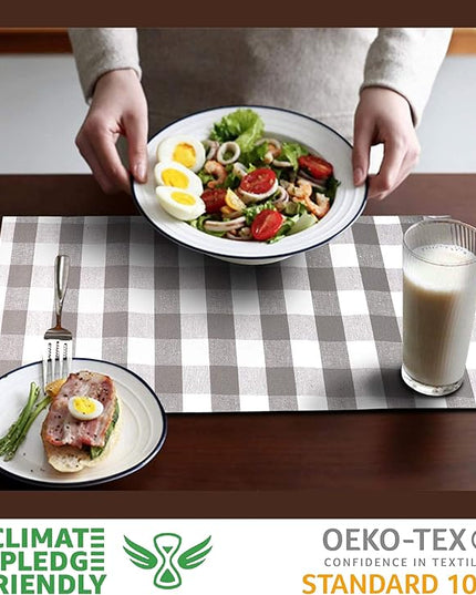Urban VillaPlacemats for Dining Table 100% Cotton Placemats 14''x20'' Over Sized Tablemats Set of 6 Placemats Grey/White Buffalo Check Tablemats for Family Dinners Wedding PartiesPlacemats