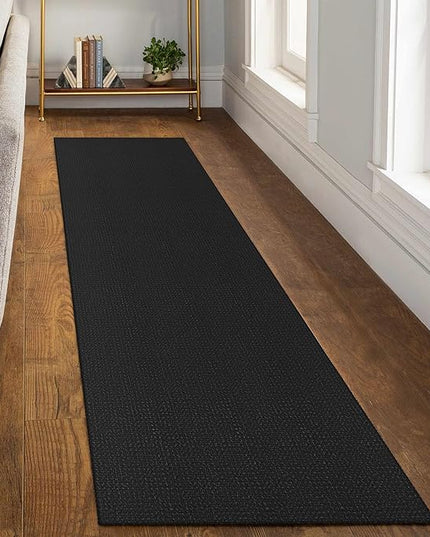 KOZYFLY Runners for Hallways 2x8 ft Washable Kitchen Runner Non Slip Rubber Backed Hall Runners Cotton Entryway Runner Rugs Floor Carpet for Indoor Backdoor Bedroom Kitchen, Black/Dark Grey